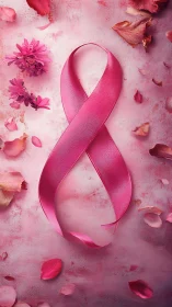 Pink Ribbon Blooms: Breast Cancer Awareness Emblem.