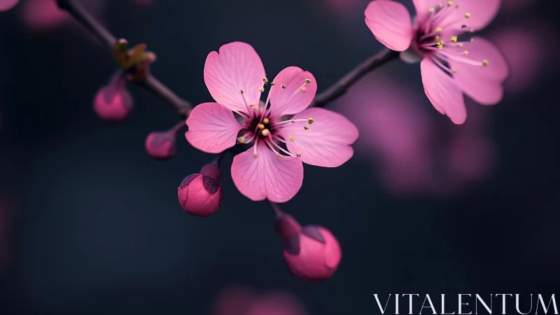 Pink Flower Petals with Anthers Against Dark Background.