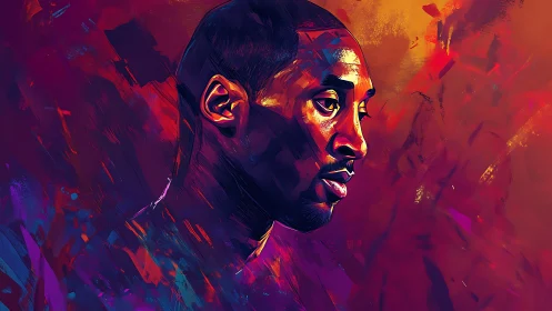 Vibrant portrait bathed in glowing violet and flame light.