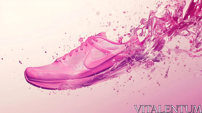 High-speed splash visualization of translucent pink running shoe