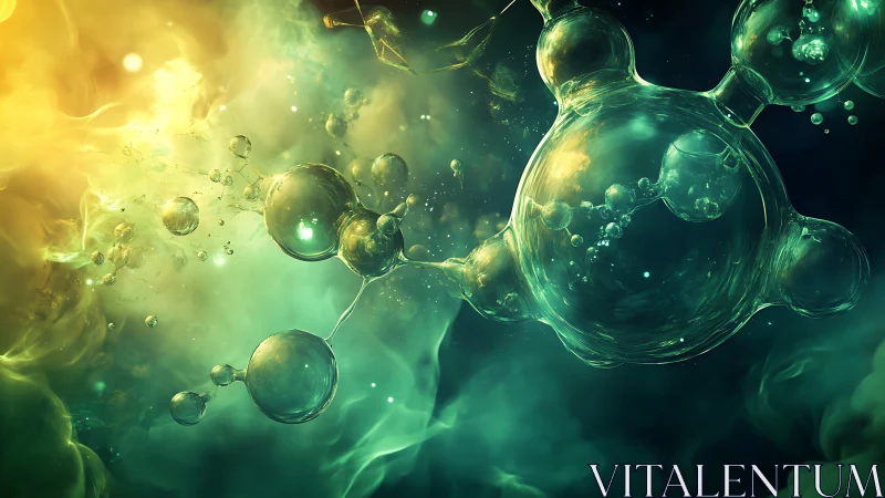 Translucent molecular spheres suspended in volumetric nebula light