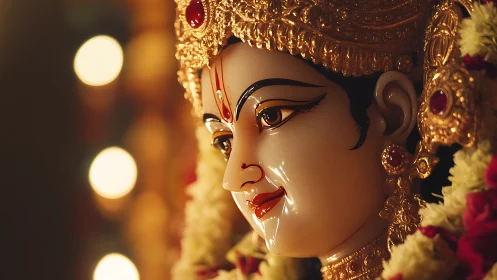 Specular-lit devotional sculpture with ornate gold crown detail.