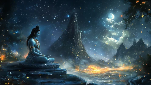 Moonlit ascetic dreams beside a cosmic river of fire.