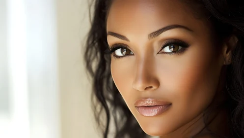 Warm sunlit portrait with soulful, expressive brown eyes.