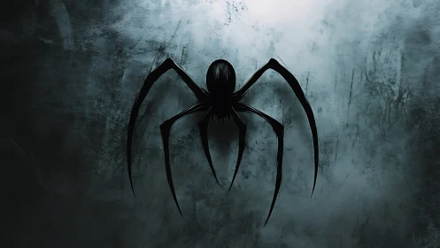 Shadowy spider emblem drifts over a cold textured wall