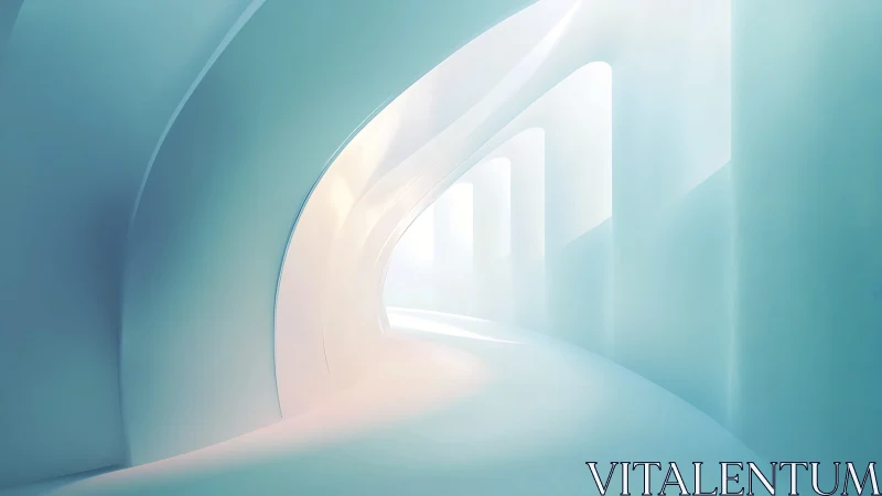 Minimalist 3D architectural passage with soft luminosity and fluid geometric forms.
