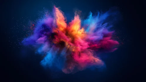Vibrant color powder explosion forms radiant abstract bloom.