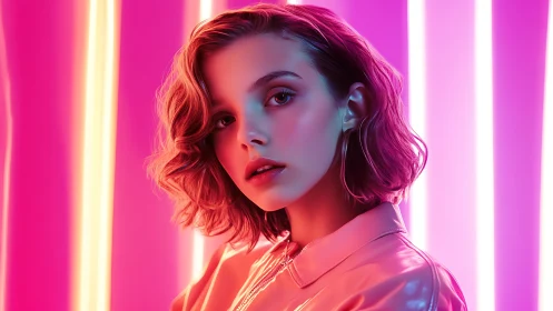 Neon daydream portrait in electric pink studio glow.