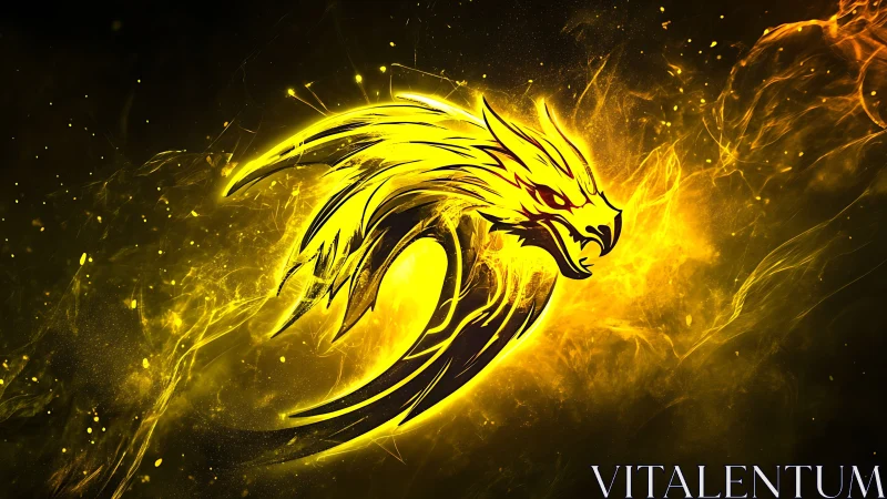 Flaming yellow dragon emblem over swirling energy field.