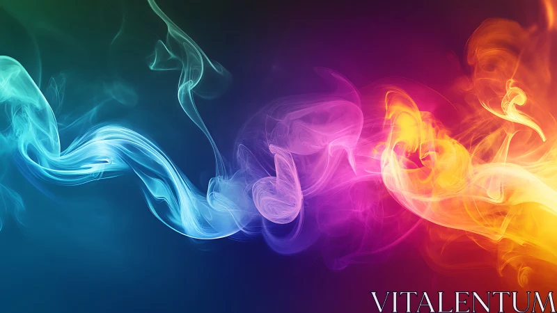 Colored smoke waves on dark gradient digital background.