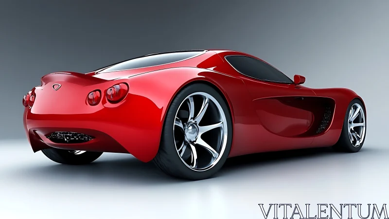 Red sports coupe render shows sculpted rear and chrome wheels