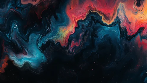 Chromatic nebula flow with high-contrast fluid dynamics.