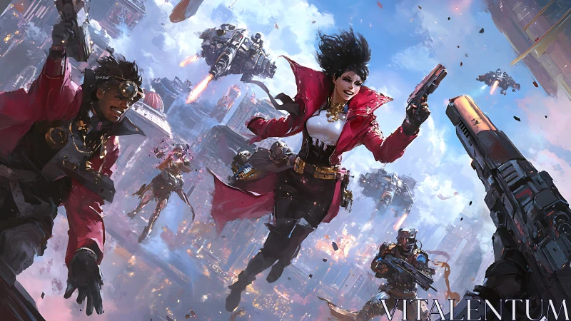 Rebel gunslingers storm a neon skyway in midair firefight.