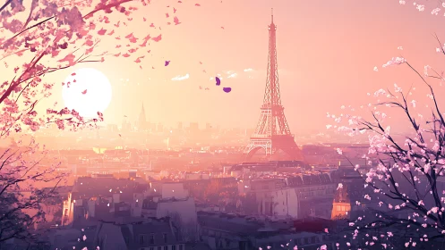 Blossom-kissed Paris leans into a rosy, dreamlit sunrise