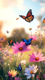 Gentle butterflies dancing above bright spring meadow blooms.