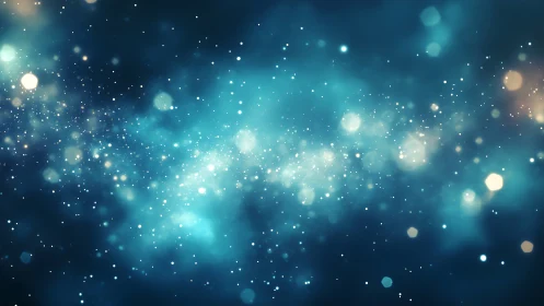 Nebulous teal starfield uses bokeh depth to suggest cosmic drift