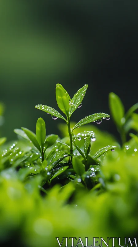Macro study of dew-laden seedling with shallow depth-of-field