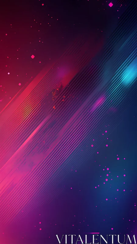 Diagonal neon gradient with lines and geometric particles.