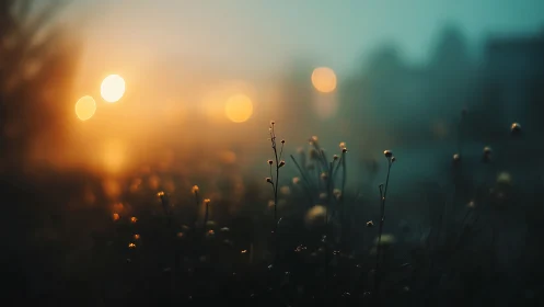 Soft dawn light gently wraps wild grasses in dreamy glow
