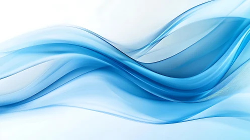 Blue translucent wave ribbons over clean white field.
