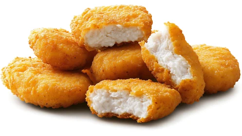 Golden fried chicken nuggets with crispy breading.