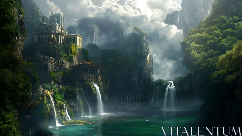 Waterfall citadel dreams carve a hidden emerald valley