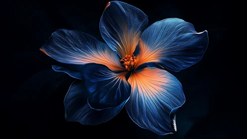 Blue Petaled Flower with Radiant Orange Center.