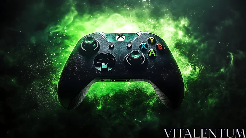 Xbox Controller Engulfed in Neon Green Energy Particles