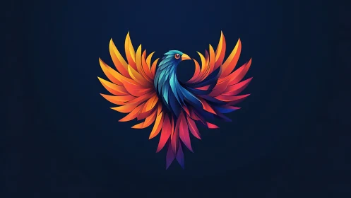 Vibrant Phoenix in Modern Abstract Style with Colorful Feathers.
