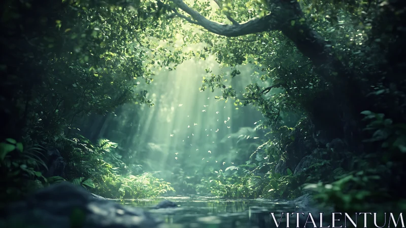 Emerald Canopy Stream. Rainforest Light.