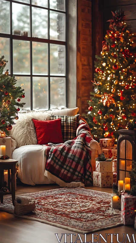 Cozy holiday living room glows with warm Christmas cheer