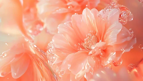 Coral Flowers with Water Droplets in Soft Light