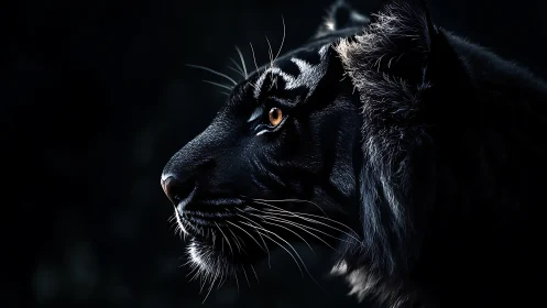 Black tiger profile rendered with high contrast side lighting