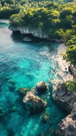 Tropical Coastal Cavity Formation with Crystalline Turquoise Water and Limestone Architecture