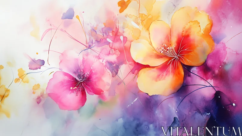 Watercolor florals with gradient washes and translucent layering technique.