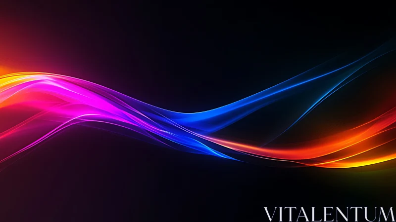 Vibrant neon light waves flow across a deep black void