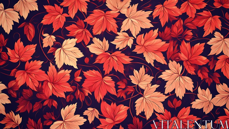 Vector-mapped autumn foliage tessellation on deep violet field.