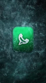 Green phone chat icon on textured dark grunge background.