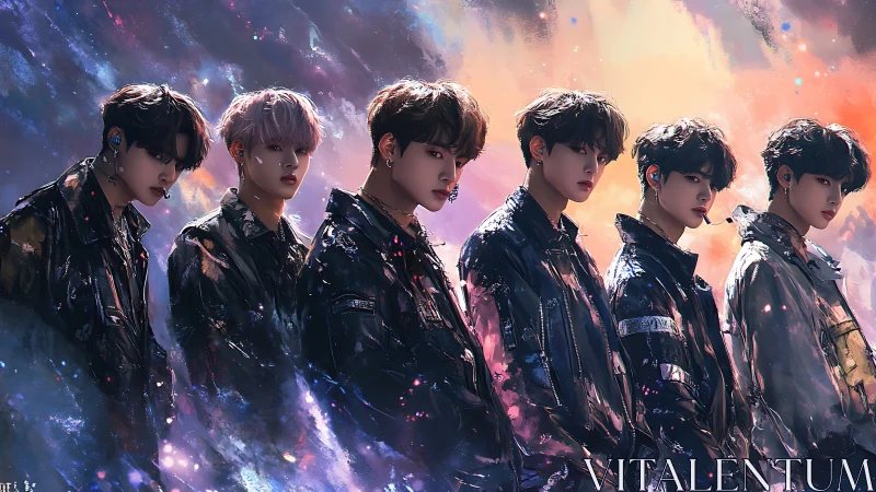 Starlit boy band line-up glows against dreamy cosmic skies