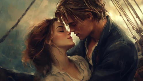 Romantic Intimate Portrait: Soft-Lit Couple with Nautical Atmospheric Setting