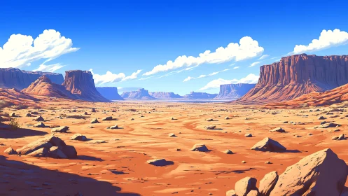 Sunlit mesas guard a boundless desert of rust and sky.