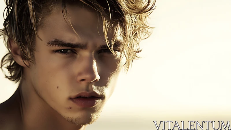 Young man close-up portrait under warm directional light