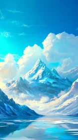 Sky-brushed crystal peaks above a still sapphire mirror lake.