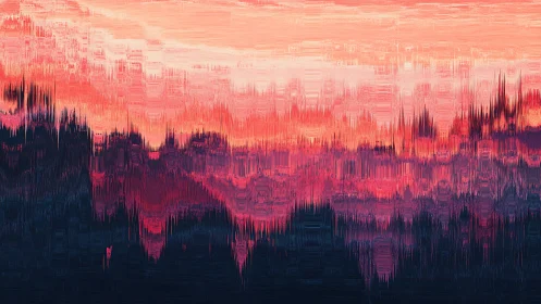 Abstract distorted sunset with vertical color streaks.