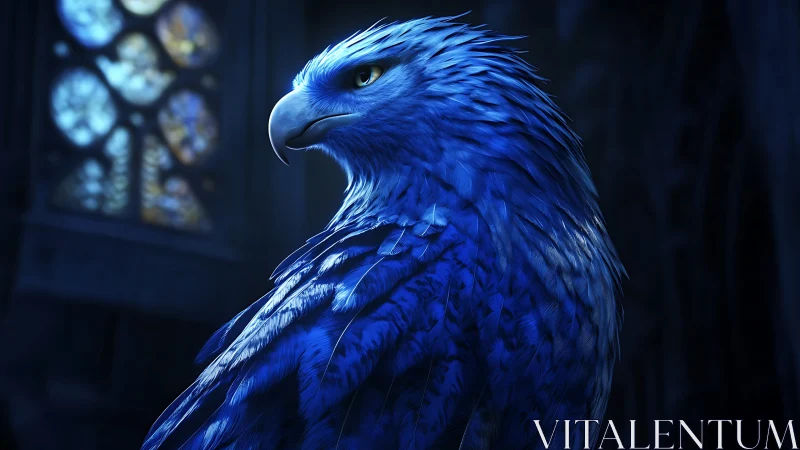 Majestic Blue Eagle in Fantasy Gothic Setting, Digital Art.