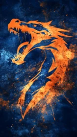 Fiery orange dragon silhouette roars against deep blue void