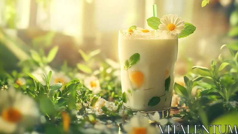 Herbal Infused Beverage with Chamomile Garnish.