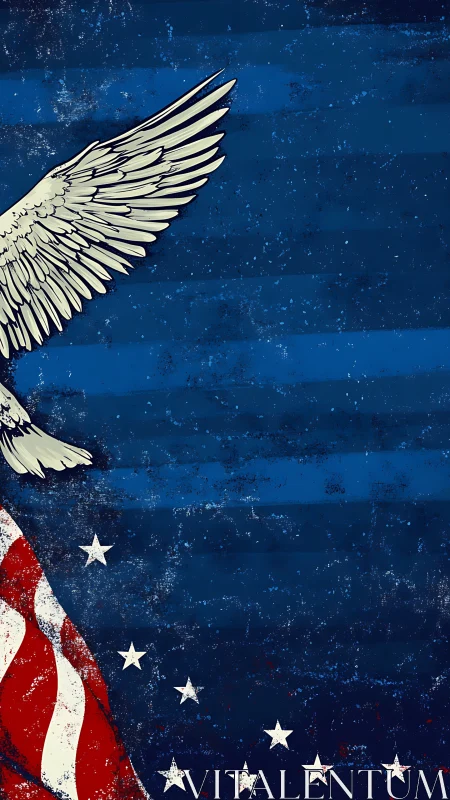Patriotic eagle wing over distressed American banner.