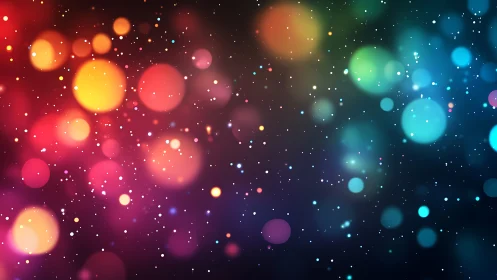 Colorful glowing bokeh lights drift gently across a dark sky
