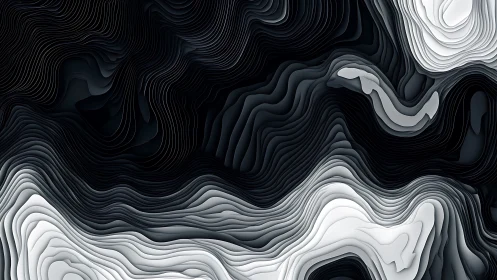 Layered monochrome topographic abstract pattern design.